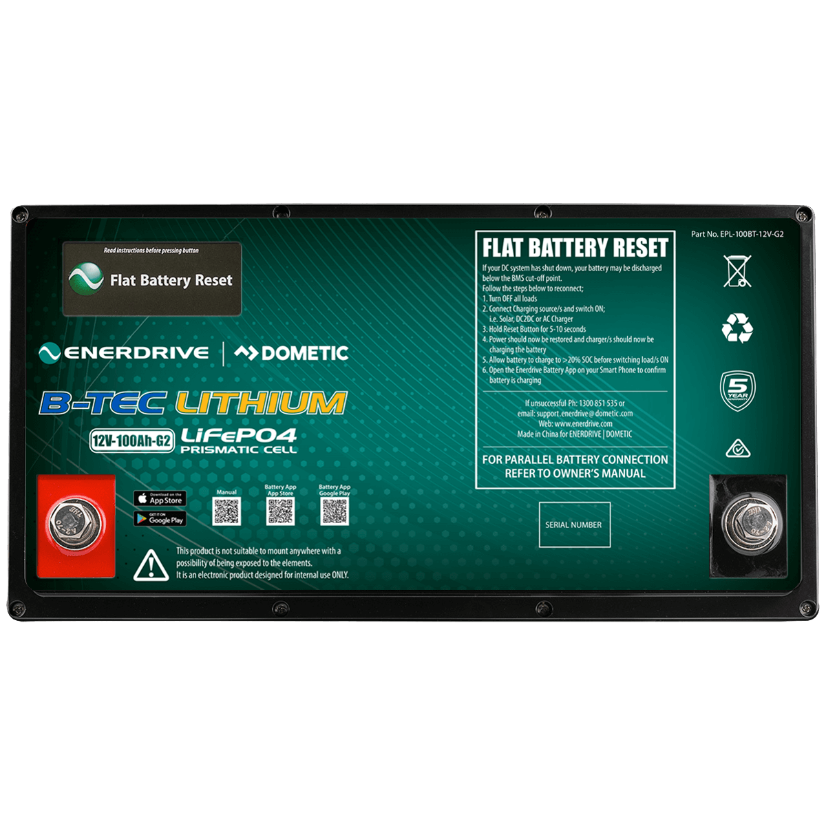 Enerdrive B-TEC 12V 100ah G2 Lithium Battery